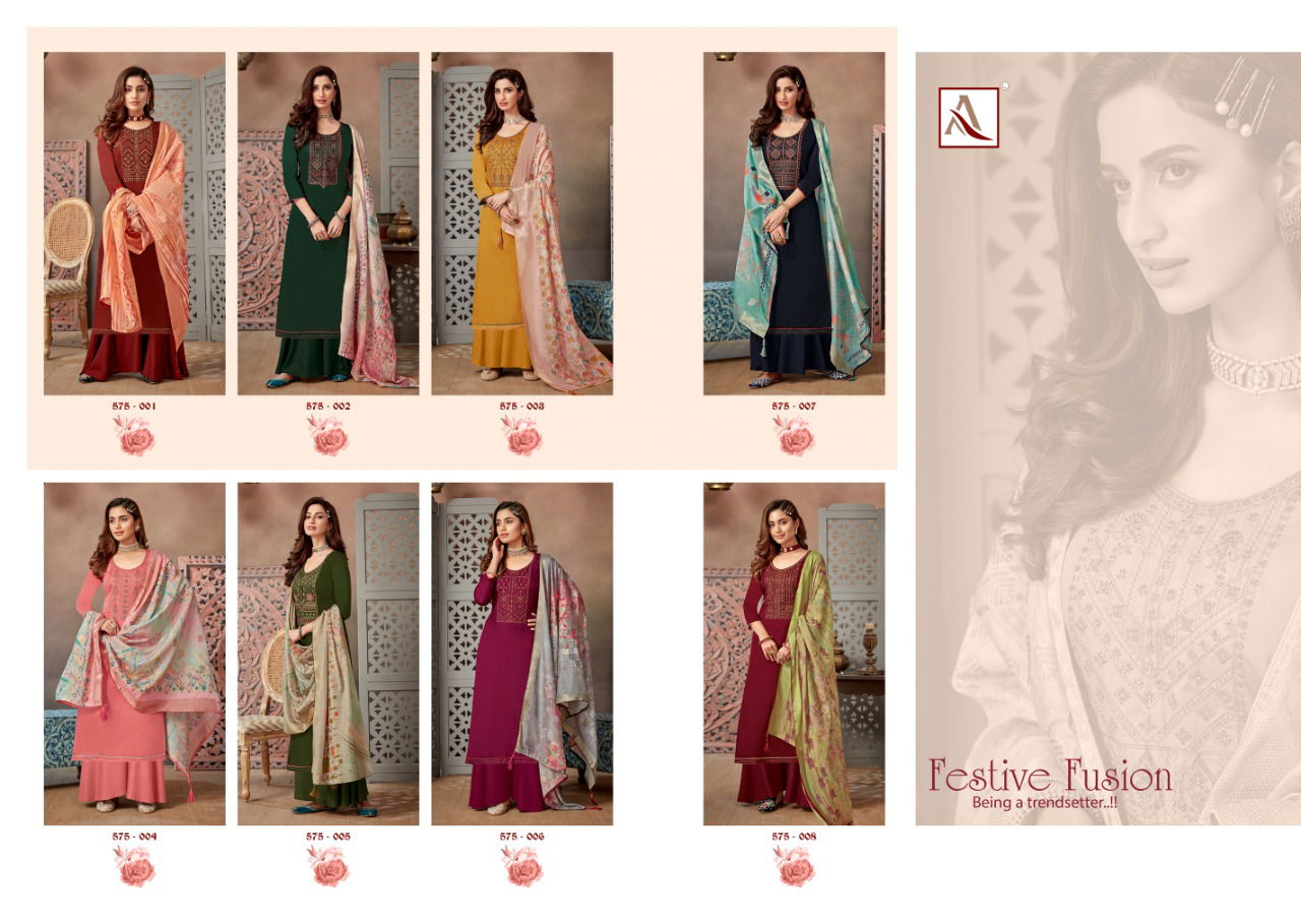 Alok Latest Fancy Designer Heavy Festive Fusion Jam Cotton Dyed with Fancy Embroidery and Swarovski Diamond Work Dress Material